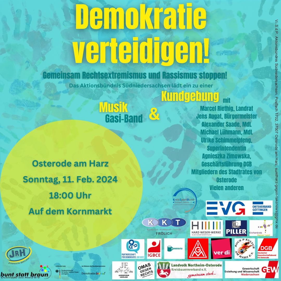 Plakat zur Demonstration am 11.02.2024 in Osterode, 18 Uhr