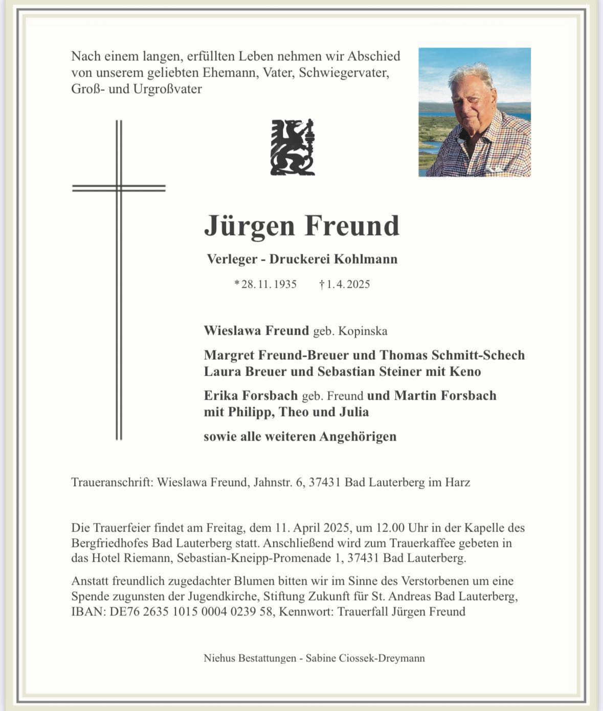 Traueranzeige Jürgen Freund