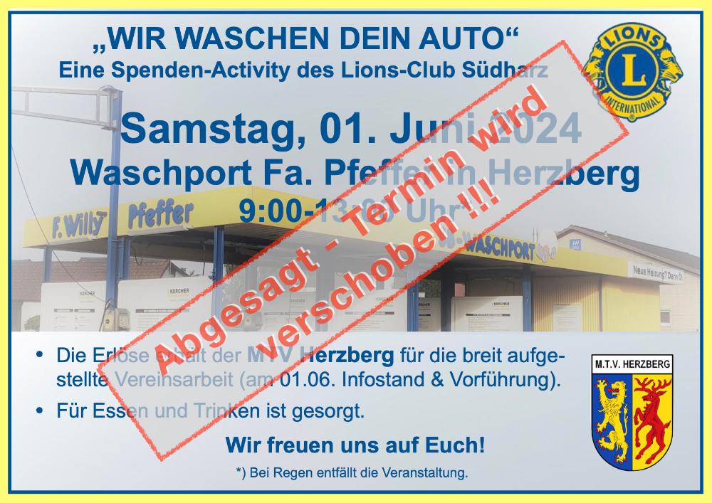 Absage Car-Wash-Aktion am 01.06.2024